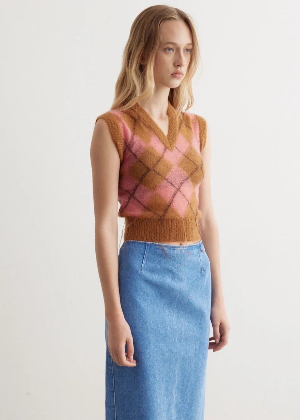 Argyle Light Mohair V-Neck Sweater Vest