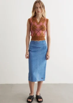 Bleached Coated Denim Skirt