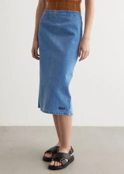 Bleached Coated Denim Skirt