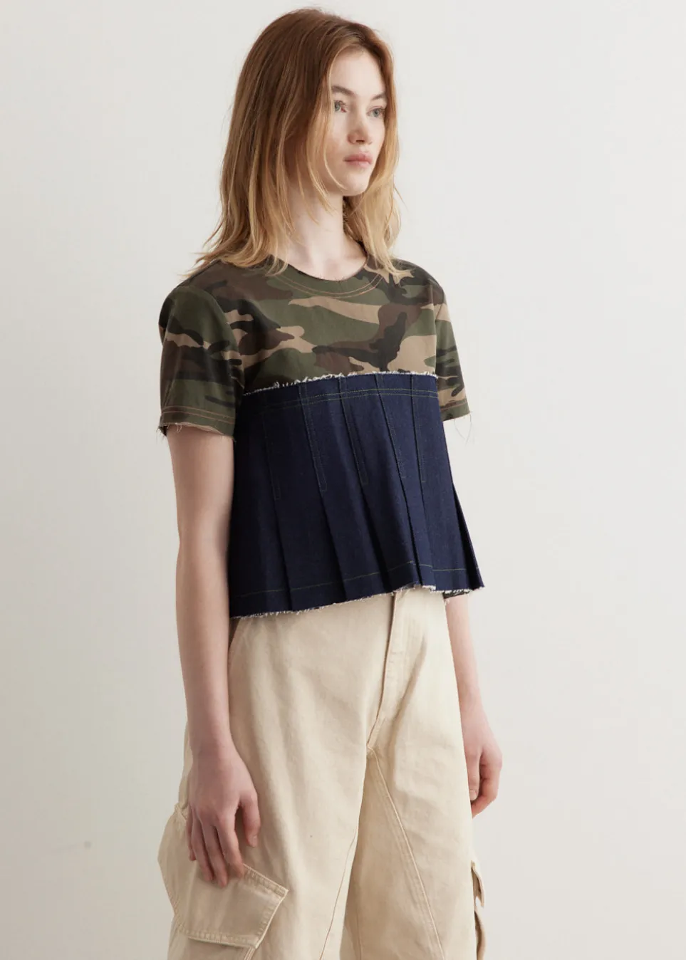 Camouflage Pleats Denim Top