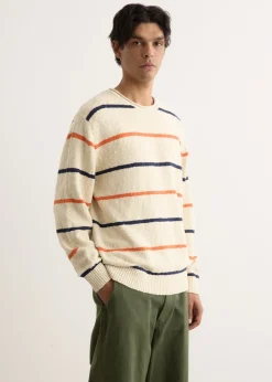 Cotton Linen Slab Stripe Crewneck