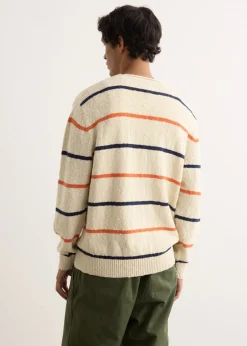 Cotton Linen Slab Stripe Crewneck