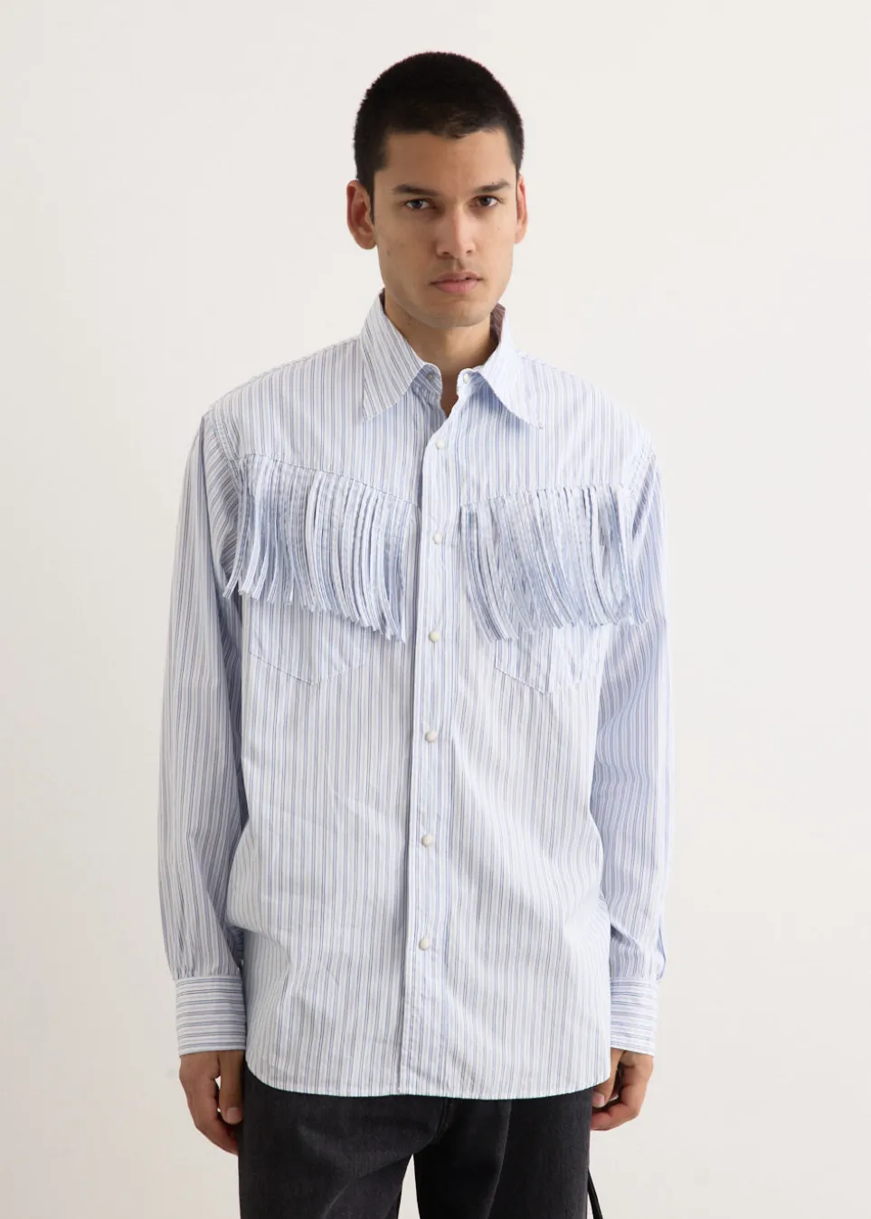 Cotton Stripe Fringe Husky Western Shirt