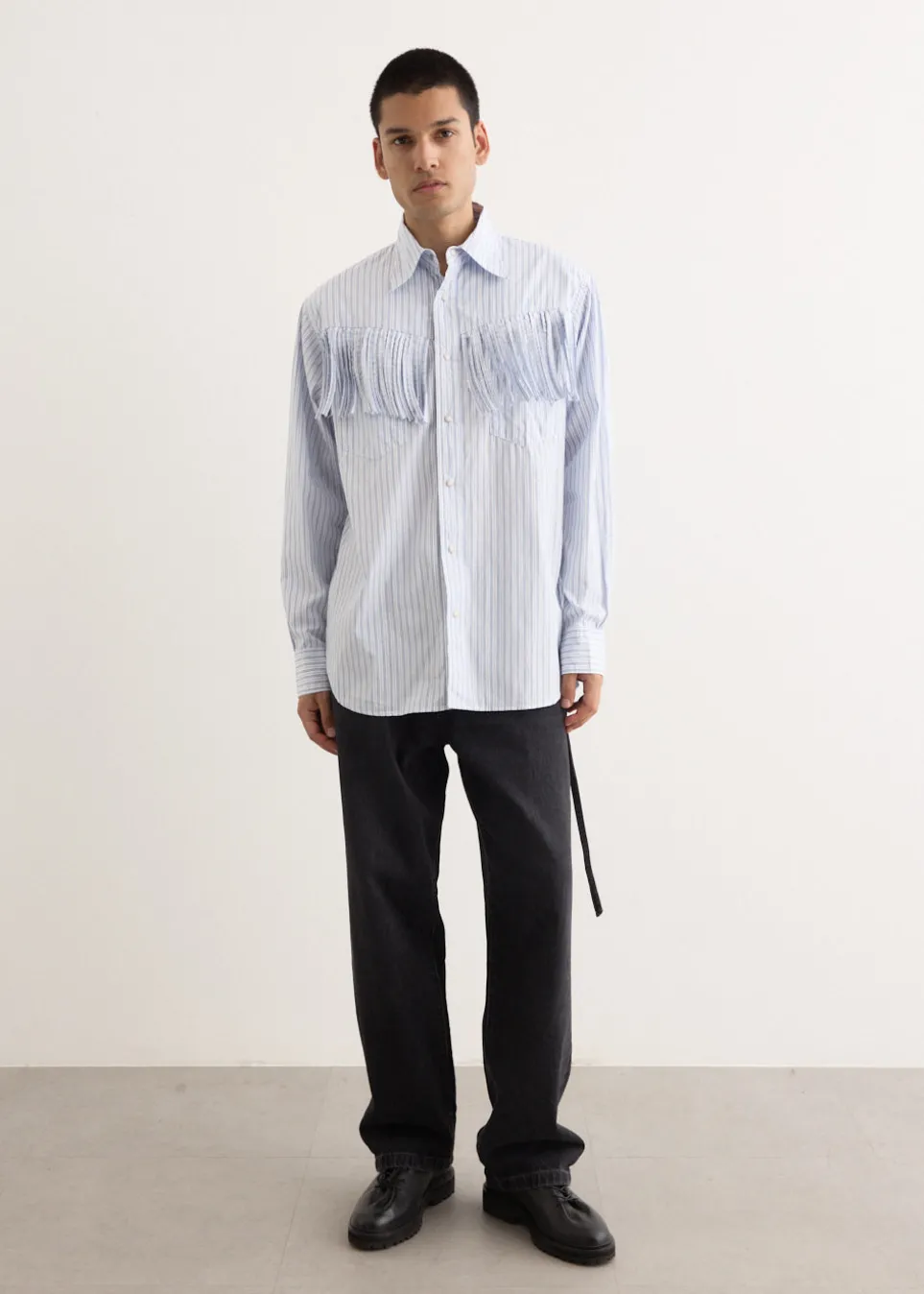 Cotton Stripe Fringe Husky Western Shirt