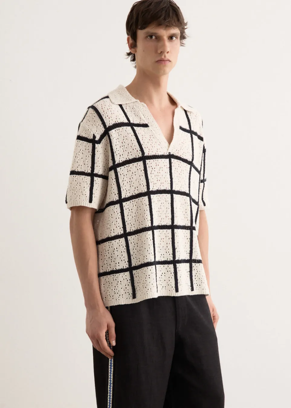 Crochet Check Open Placket Polo