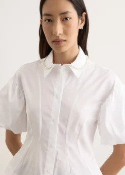 Cropped Ruffle Puff Sleeve Shirt