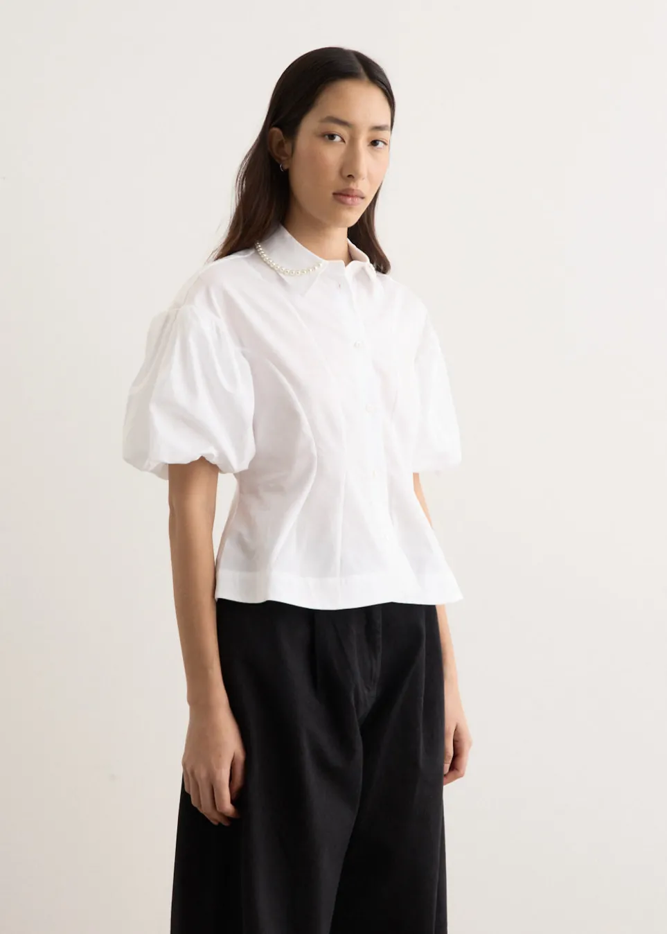 Cropped Ruffle Puff Sleeve Shirt