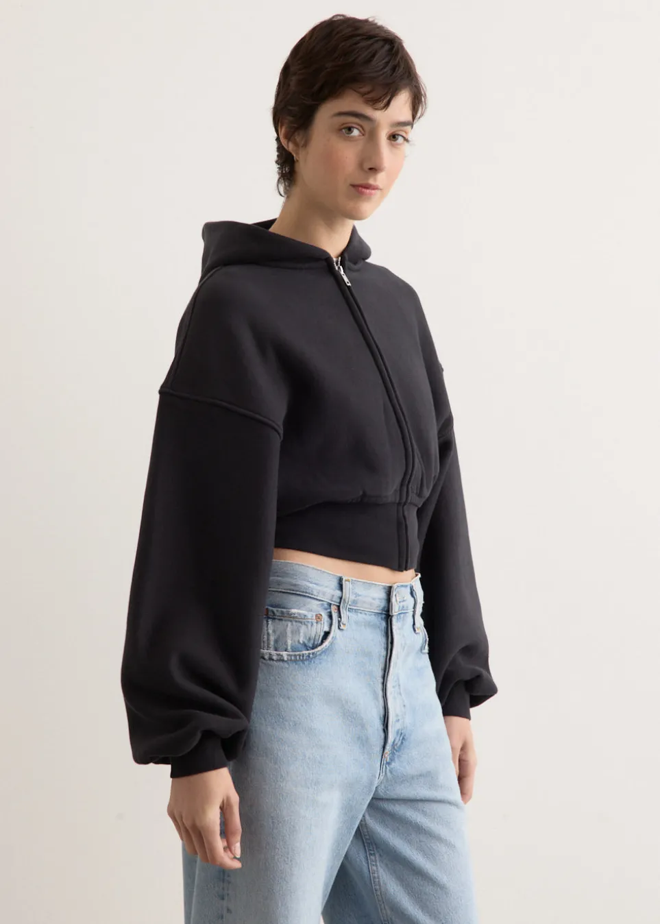 Cropped Zip Up Hoodie