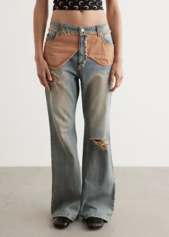 Deconstructed Dirty Wash Bootcut Jeans
