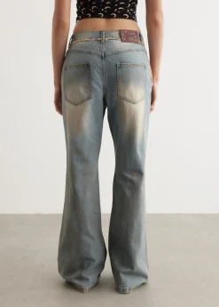 Deconstructed Dirty Wash Bootcut Jeans