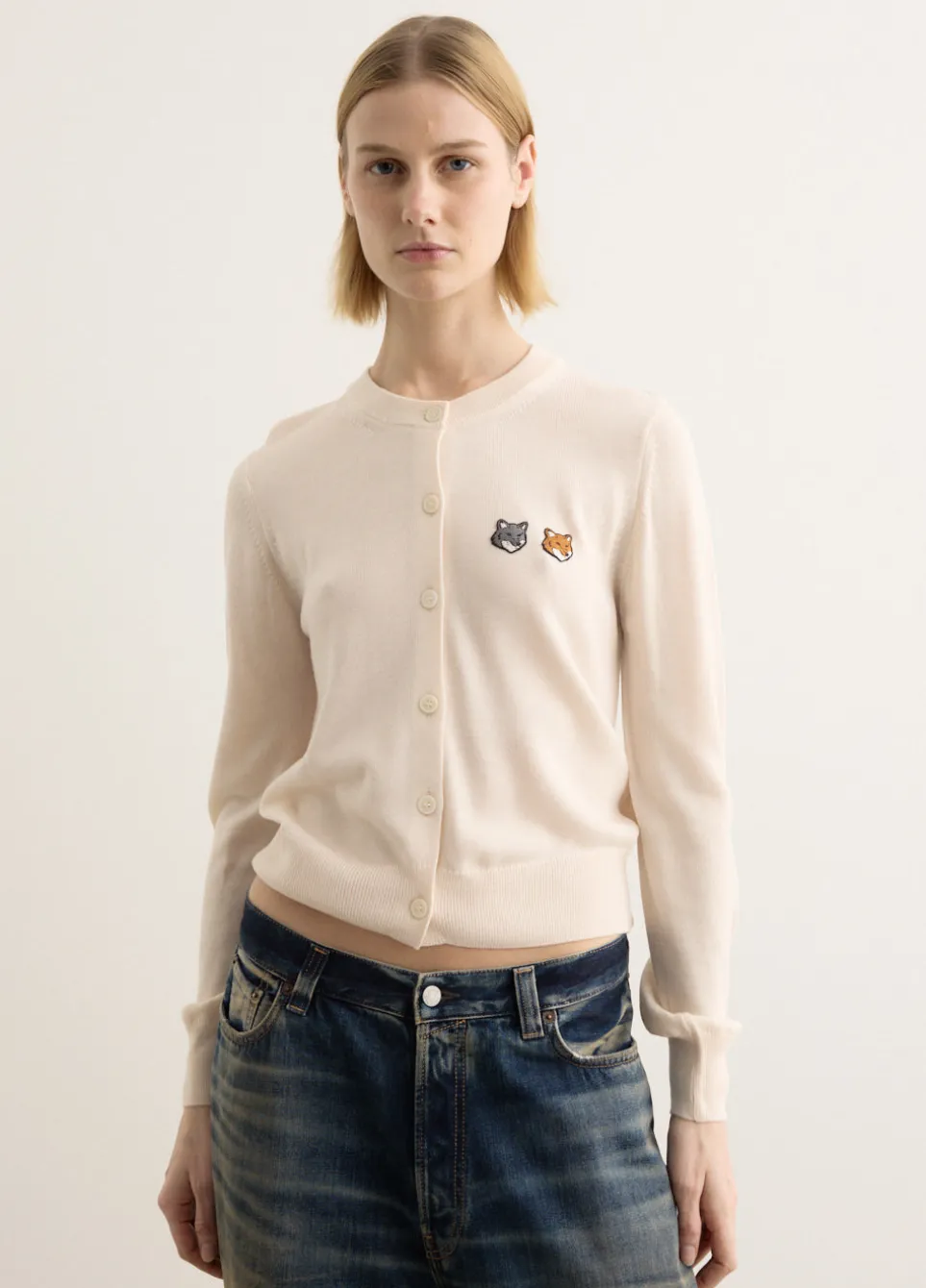 Double Bold Fox Head Patch Regular Cardigan