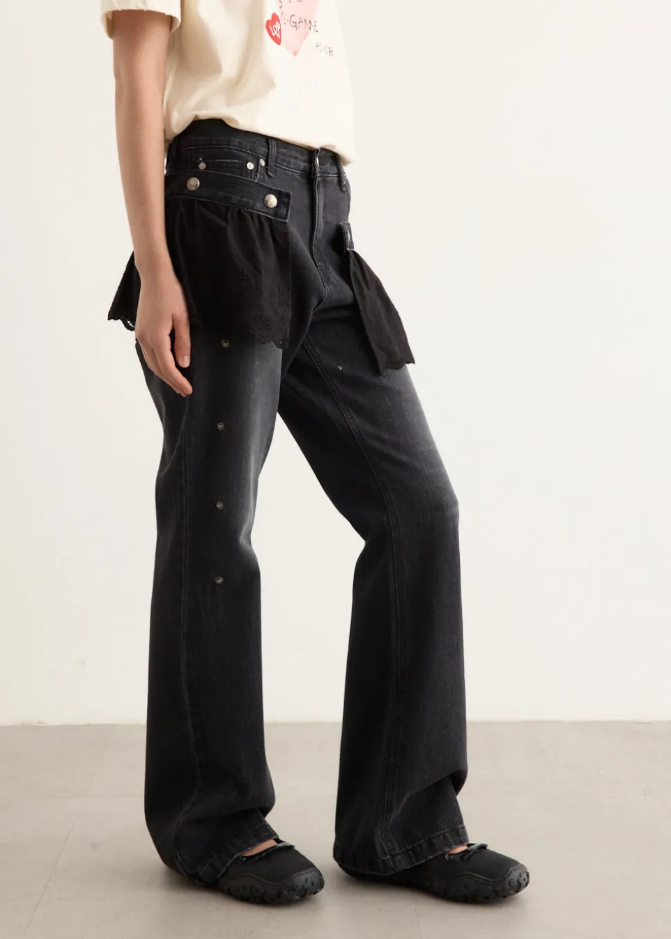 Flower Lace Attached Bootcut Jeans