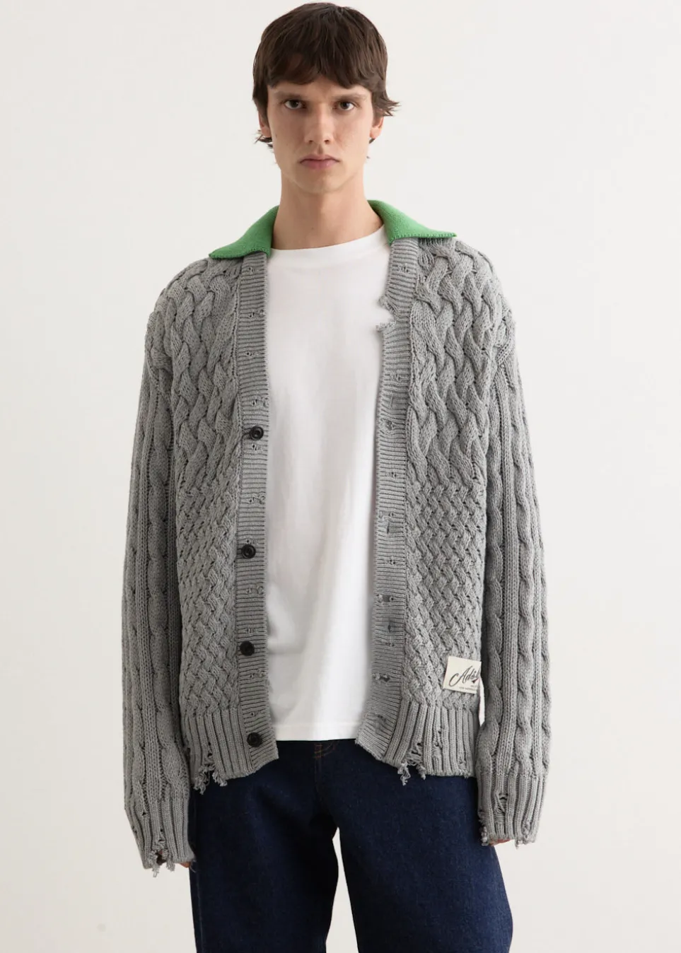 Green Collar V-Neck Cardigan