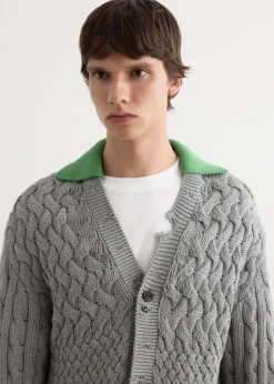 Green Collar V-Neck Cardigan