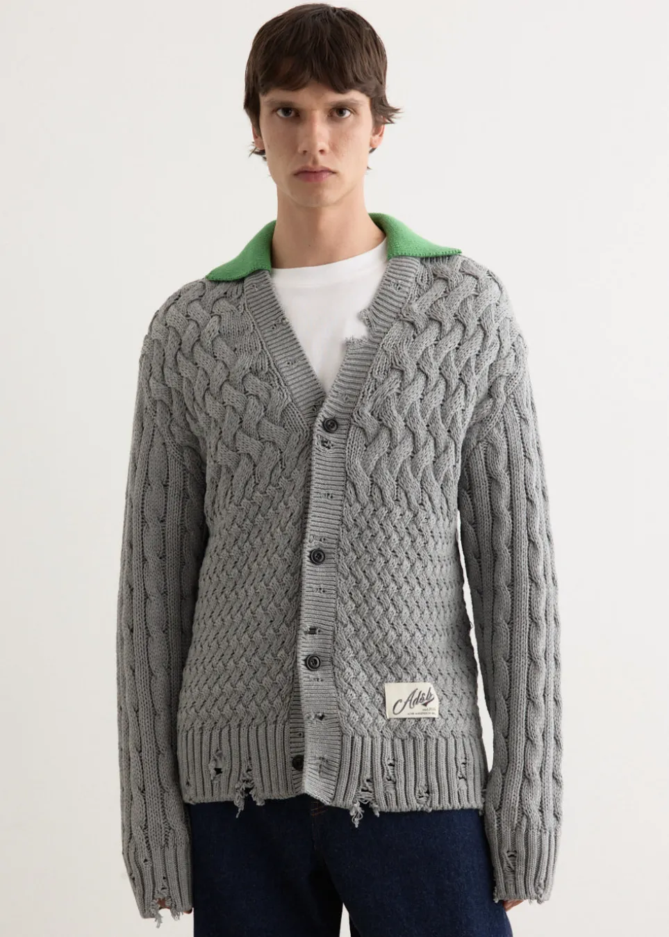 Green Collar V-Neck Cardigan