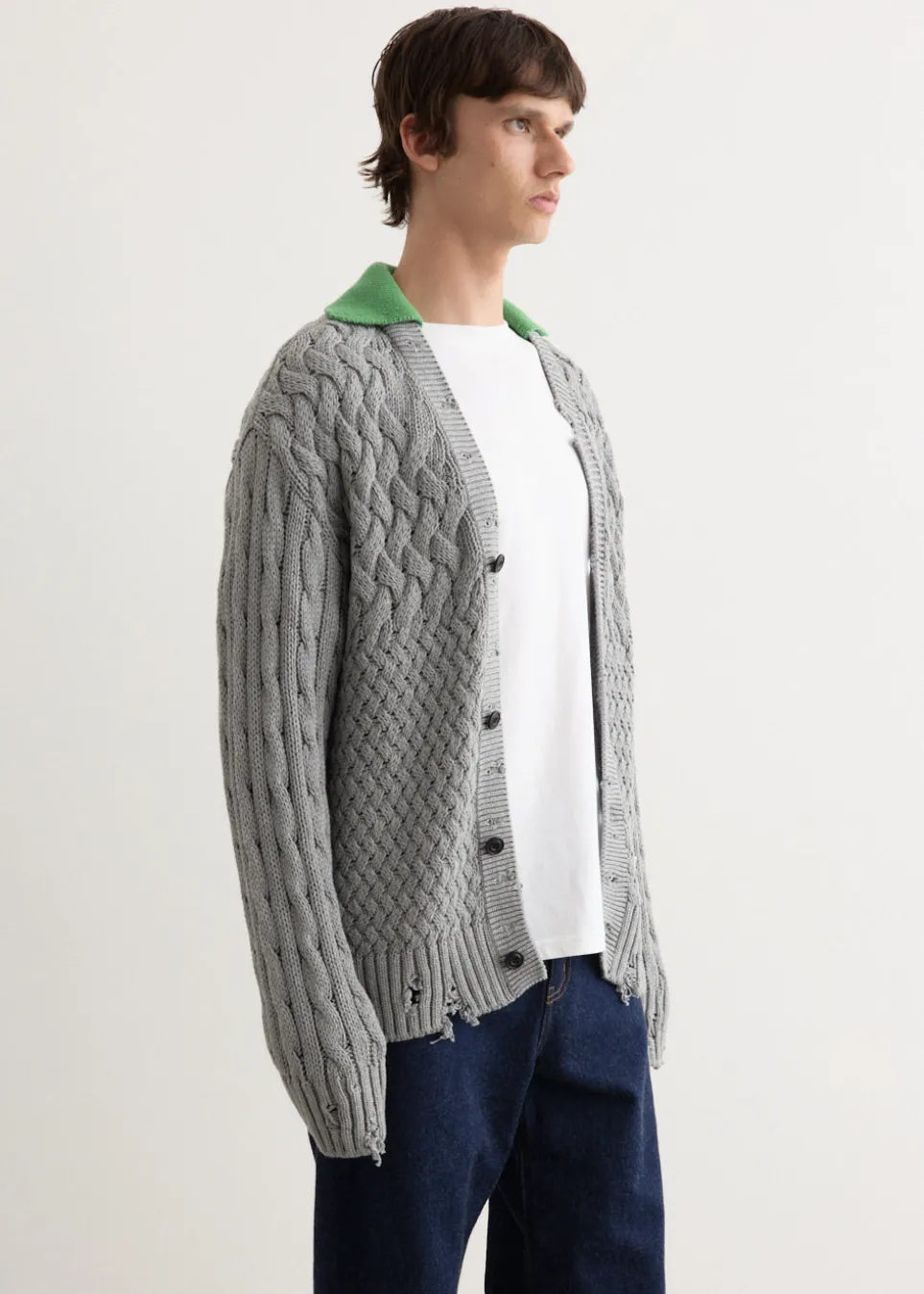 Green Collar V-Neck Cardigan