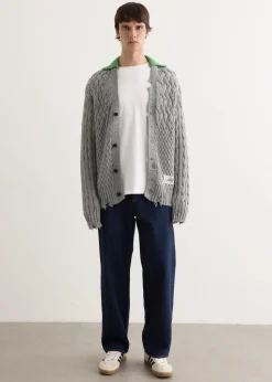 Green Collar V-Neck Cardigan