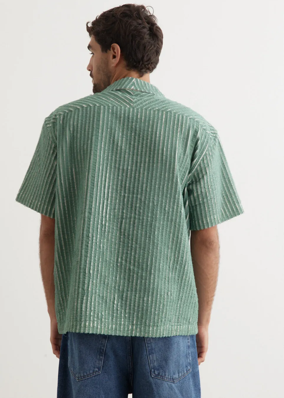 Hand-Frayed Stripe Short Sleeve Shirt
