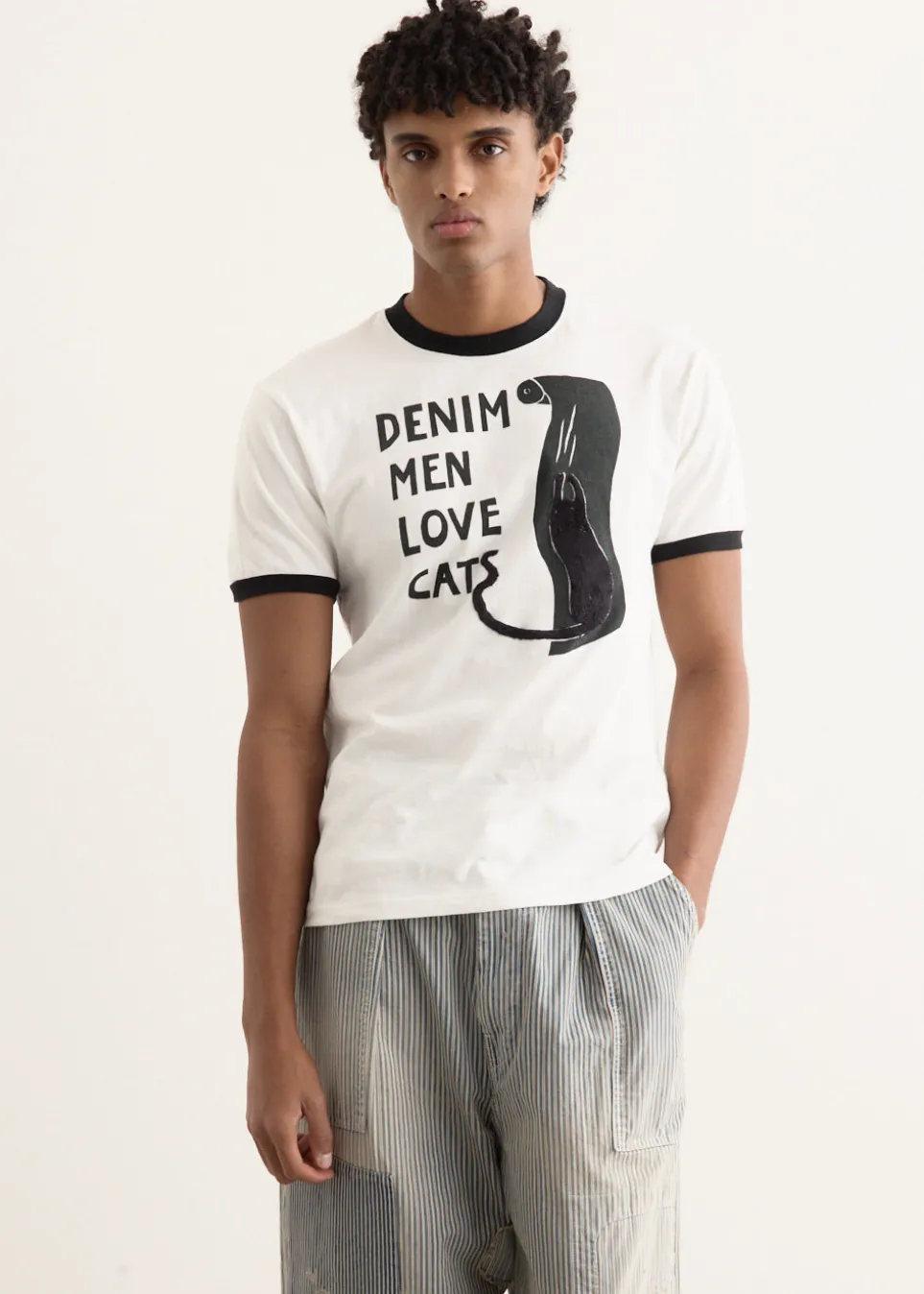 20/-Jersey Ringer T-Shirt (DENIM MEN LOVE CATS SCRATCH)