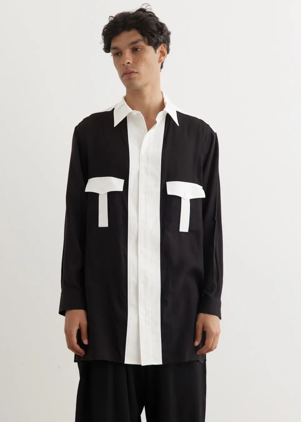 Monochrome Panel Tuck Collar Shirt