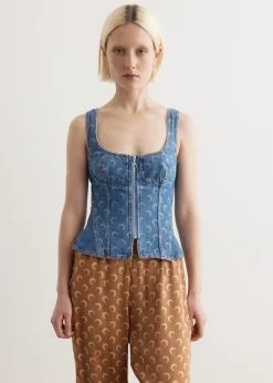 Moon Laser Denim Corset Top