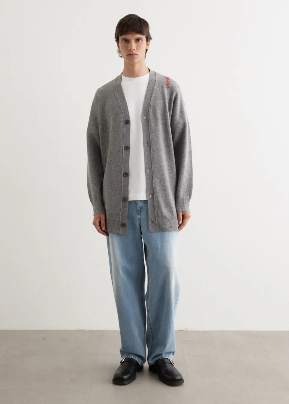 Oversized Embroidered Logo Cardigan