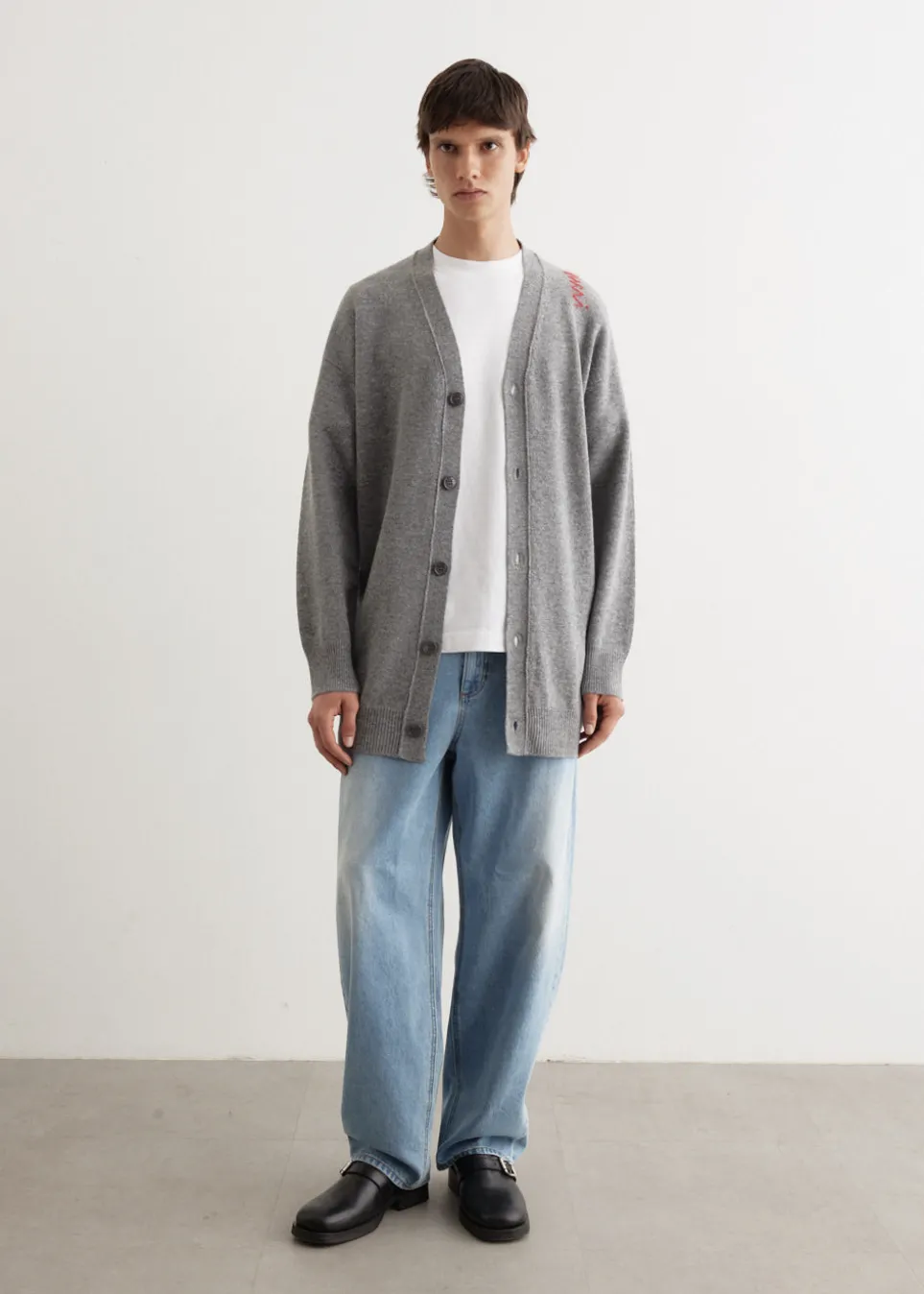 Oversized Embroidered Logo Cardigan