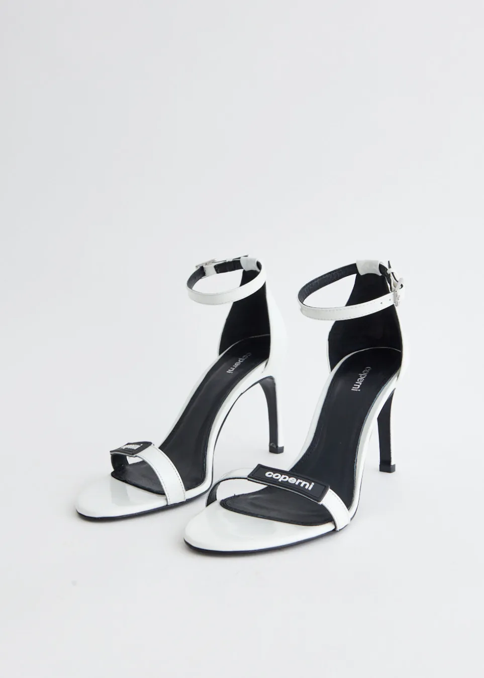 Patent Skinny Strap Logo Sandals