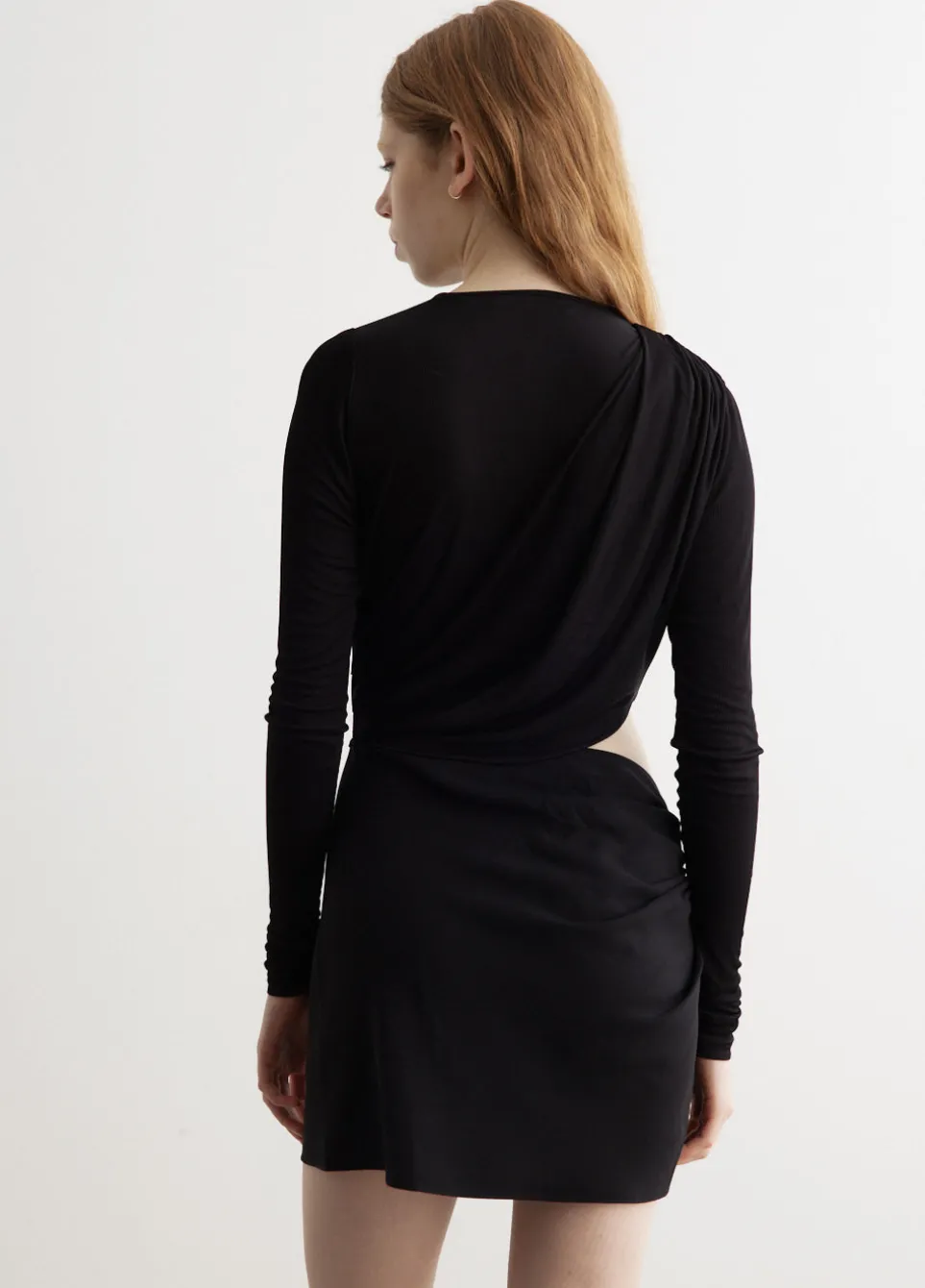 Ribbed Twist Long Sleeve Drape Mini Dress