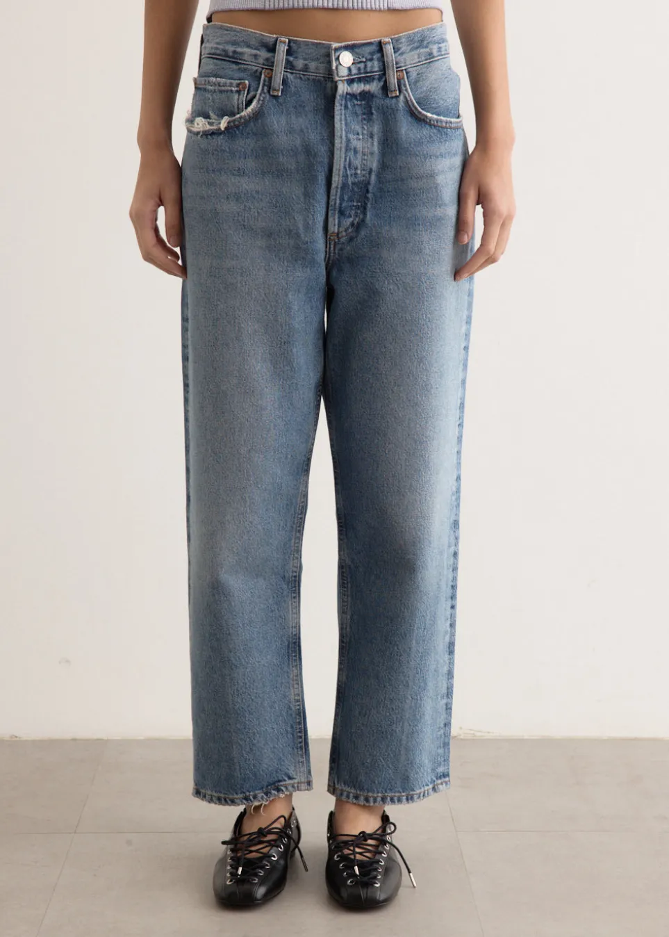 90's Crop Mid Rise Loose Straight Jeans