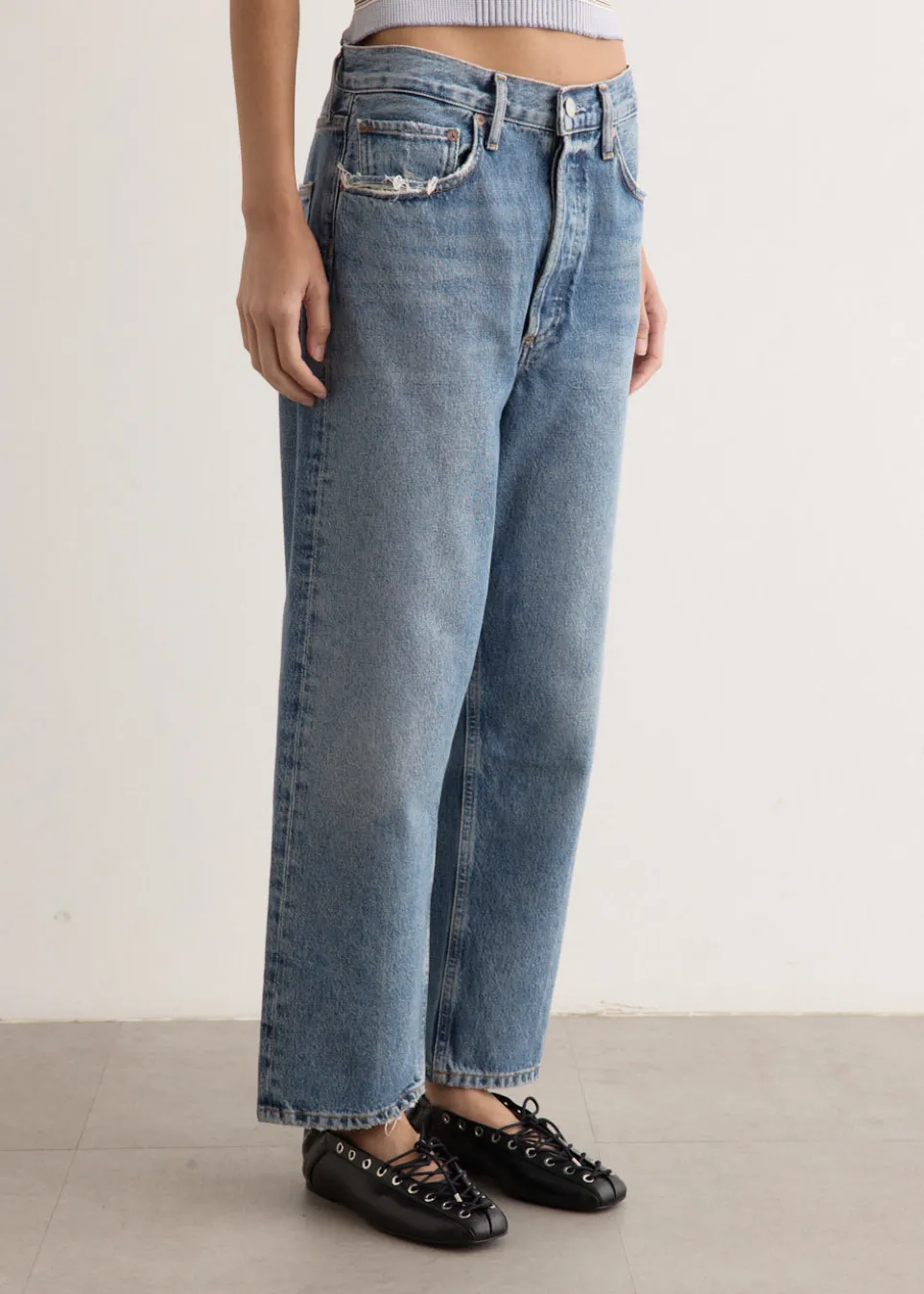 90's Crop Mid Rise Loose Straight Jeans