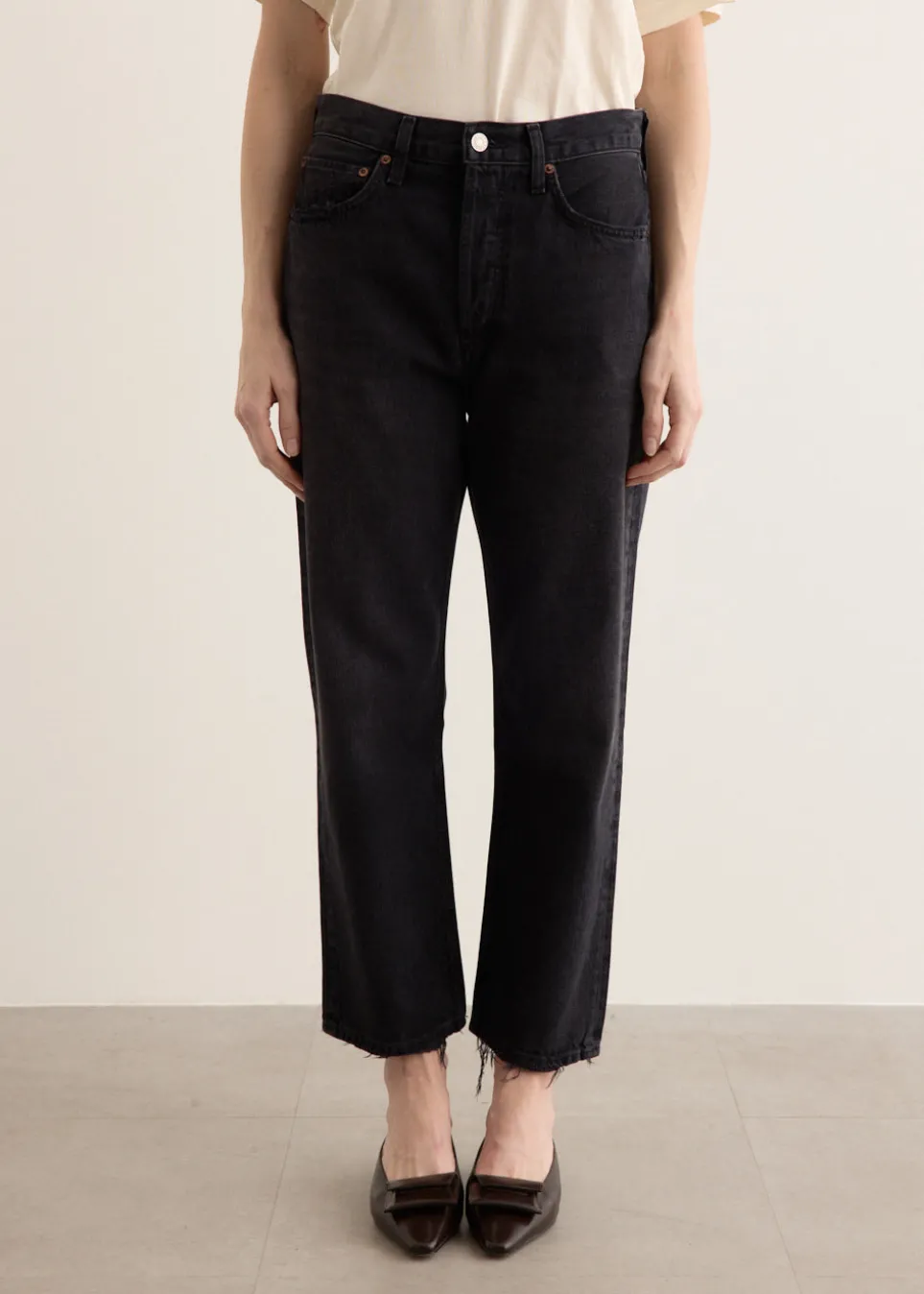 90's Crop Mid Rise Loose Straight Jeans