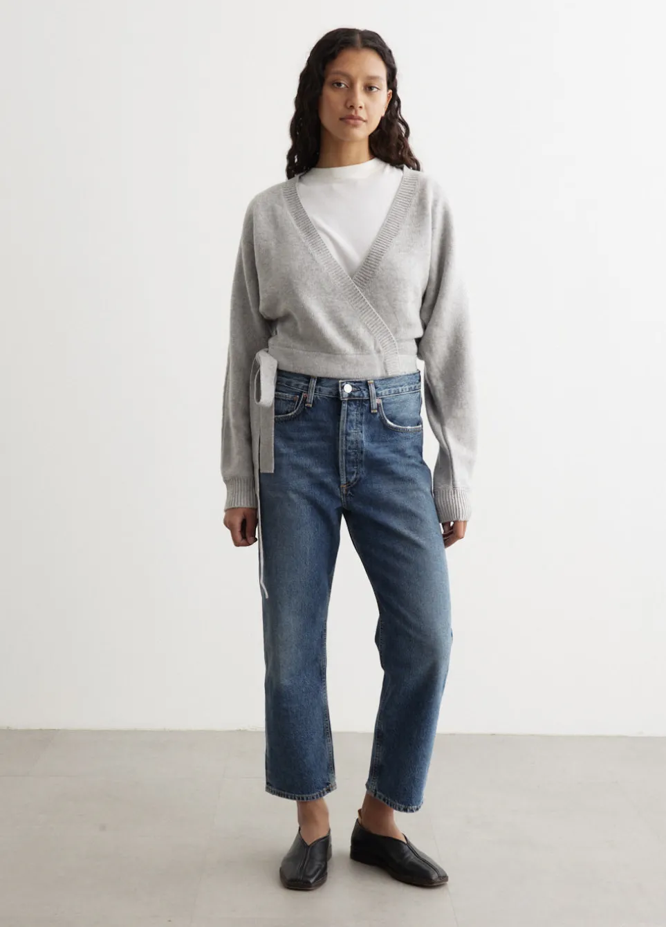 90's Crop Mid Rise Loose Straight Jeans