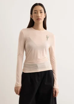 Sheer Fitted Ballet Mesh Top With Bip