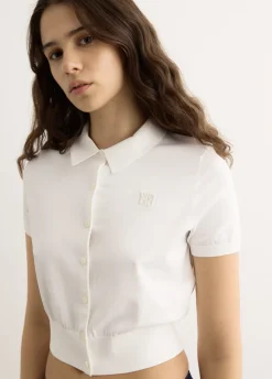 Short Sleeve Polo Cardigan With Embroidered Logo