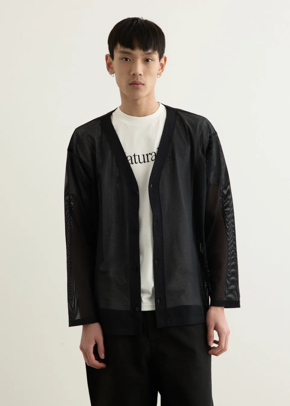 S.S. V Neck Knit Mesh Cardigan