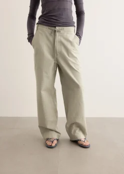 Washed Cotton Wide Pants
