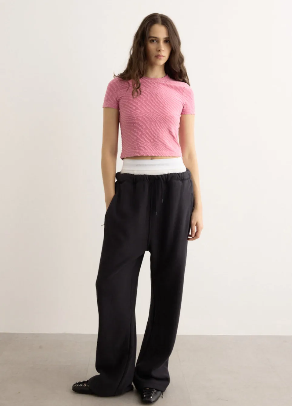 Wide Leg Sweatpants With Exposed Brief