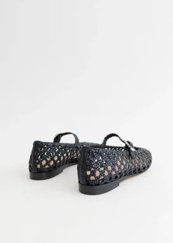 Woven Leather Mary Jane Flats