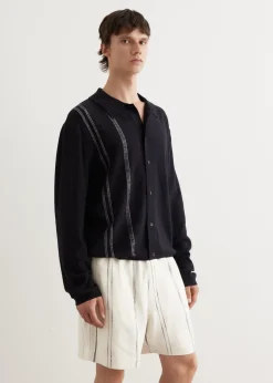 Yarn Stripe Collared Cardigan