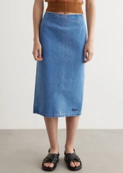 Bleached Coated Denim Skirt