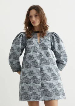 Botanical Jacquard A-Shaped Mini Dress