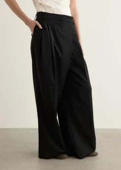 Calendered Wool Mid Waist Pants