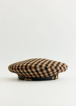 Checked Wool Mix Beret