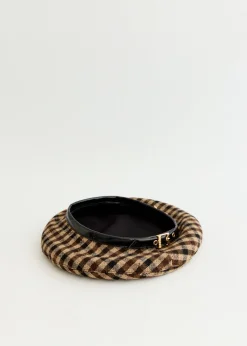 Checked Wool Mix Beret