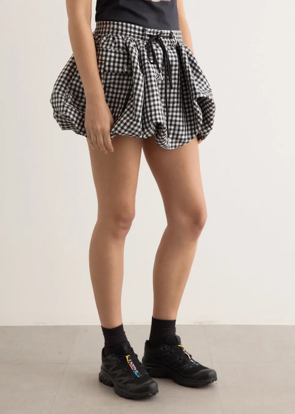 Crinkled Taffeta Check Mini Bubble Skirt