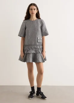 Crinkled Taffeta Check Open Back Mini Dress