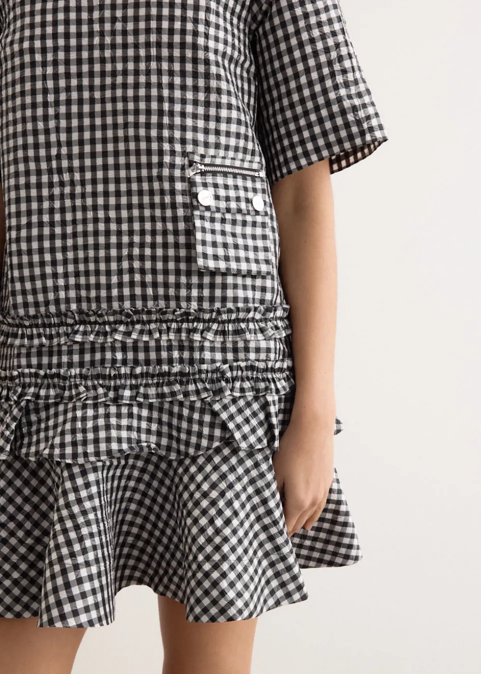 Crinkled Taffeta Check Open Back Mini Dress