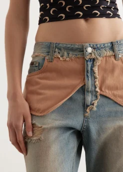 Deconstructed Dirty Wash Bootcut Jeans