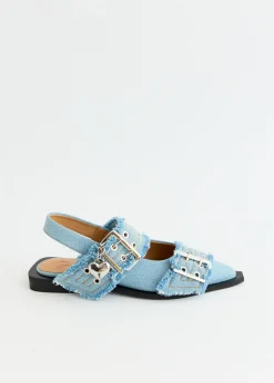 Denim Charms Feminine Buckle Ballerinas